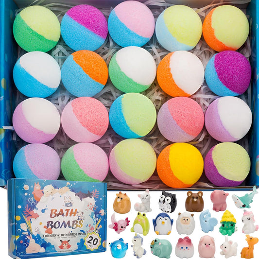 20PCS Kids Bath Bombs with Surprise Toys – Colorful & Fun Fizzy Bath Set